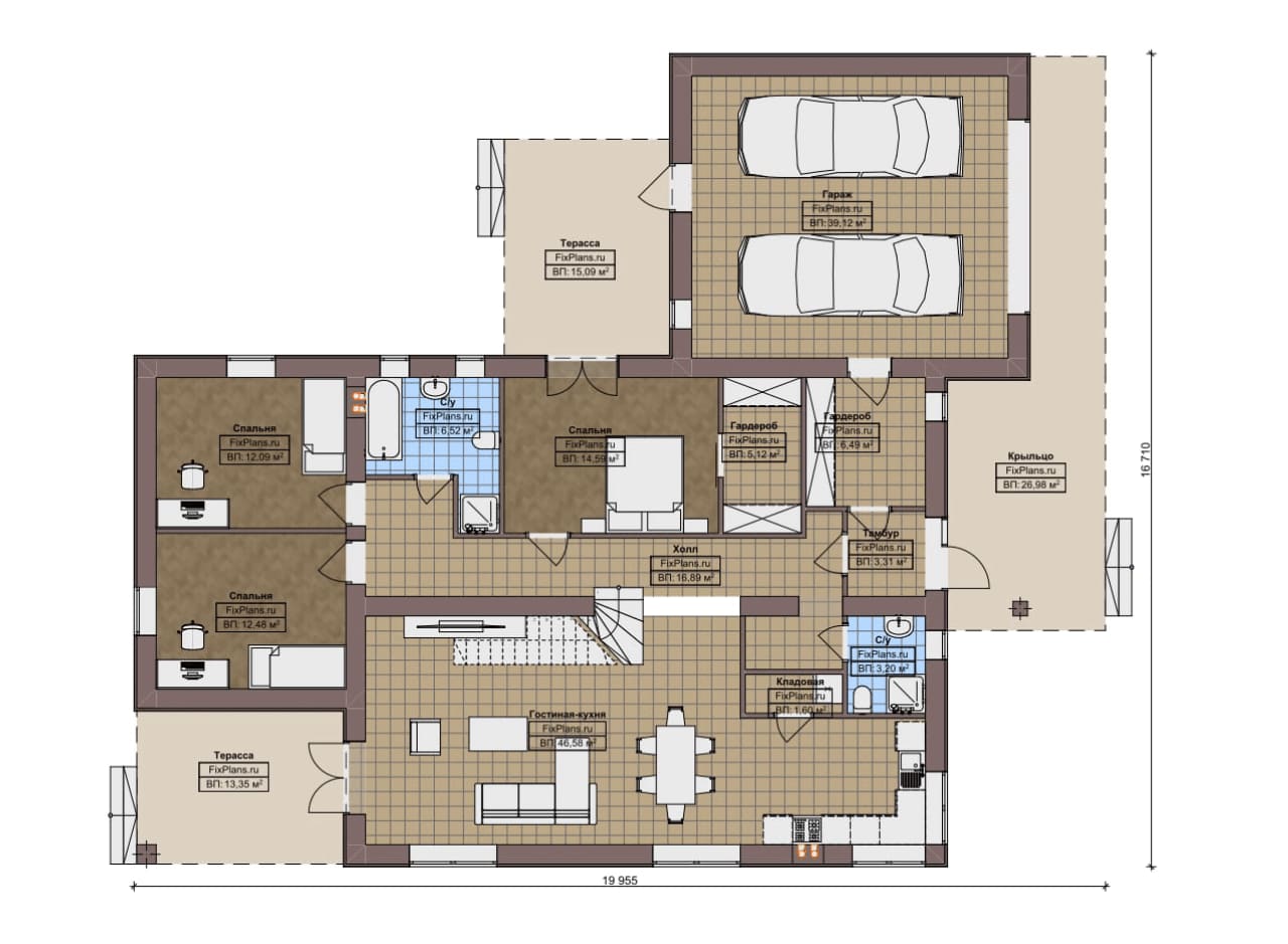 Планировка Одноэтажный дом с мансардой  F-16640