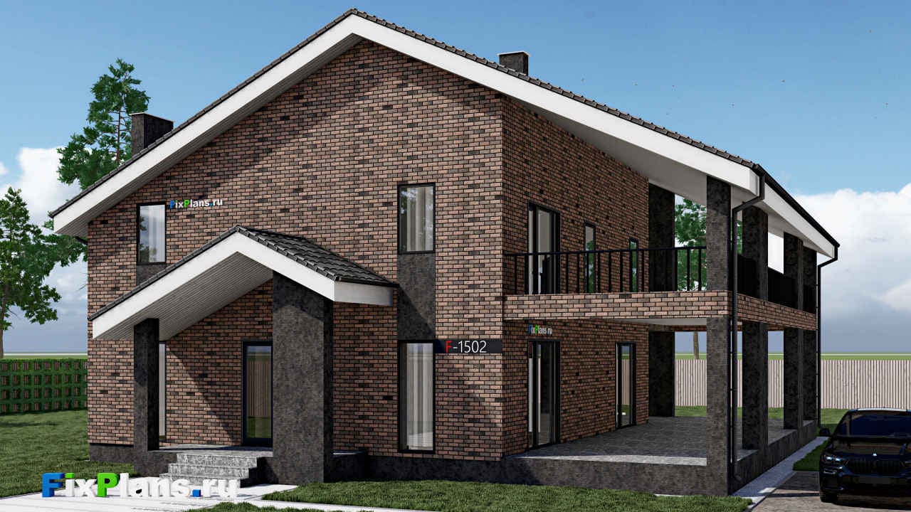 Одноэтажный дом с мансардой  F - 1502 — фасад